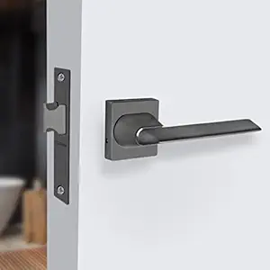 Plantex Premium Heavy-Duty Mortise Door Lock Handle Set for Bathroom/Store Room/Balcony/Office with Baby Latch and Push-Pull Handle - Weatherproof and Keyless (Satin Black-Matt) - Pack of 1