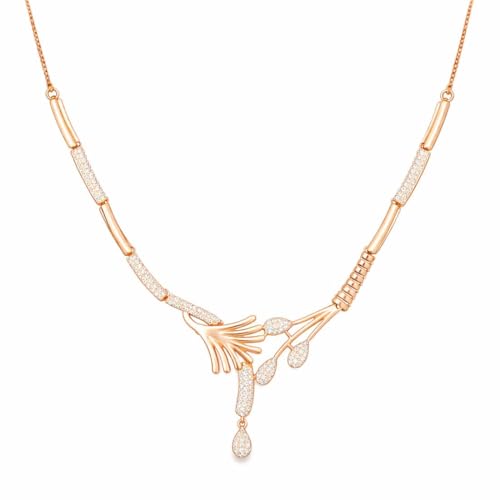 Image of Nilu's Collection Rose Gold Plated American Diamond Floral Leaf Necklace Set with Matching Drop Earrings For Women And Girls | Anti-Tarnish | Anti-Allergy | Office Wear