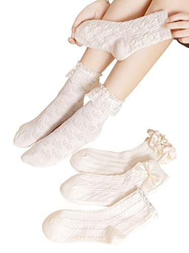 Image of Verdusa Women's 5 Pairs Bow Lace Ruffle Ankle Socks