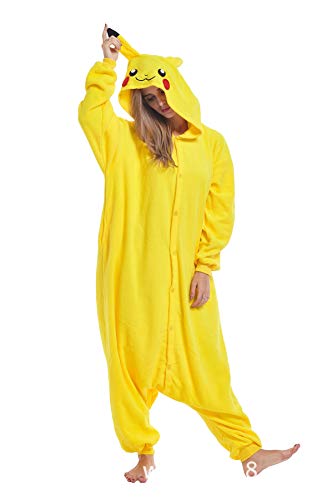 Pikachu Adult Animal Onesie Costume Cosplay Unisex One Piece Pajamas for Women Men M