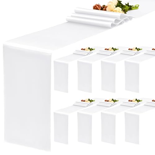 YMHPRIDE Lot de 8 chemins de table en satin - 30,5 x 182,9 cm - Pour décoration de mariage, anniversaire, banquet - Blanc