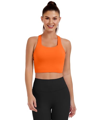 AngiMelo Womens Longline Sports Bra Square Neck Workout Tops Support Crop Tank Strappy Yoga Top Built in Bra Teens2