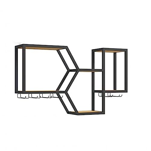 PRUJOY Estante flotante de hierro forjado para armario de vino montado en la pared, fuerte capacidad de carga, fácil de instalar y limpiar para sala de estar (negro 100 x 20 x 58)