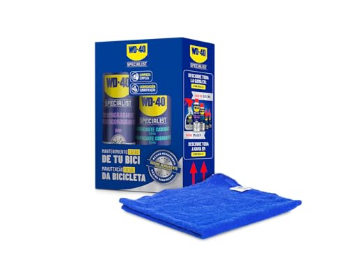 WD-40 Bike - Kit de mantenimiento de bicicleta, contiene Desengrasante bike 500ml + Lubricante de cadenas bike 250ml + paño de microfibra