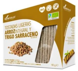 Tostadas Ligeras de Arroz Integral y Trigo Sarraceno, Orgánico, Sin Gluten, 90 g. Pack de 3