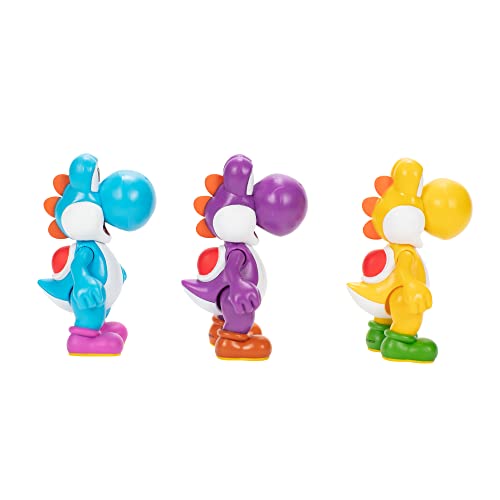 Image of Nintendo Yoshi 3-Pack Action Figures, 4 Inch / 10cm Authentic Super Mario Figures Includes Yellow Yoshi, Purple Yoshi and Light-Blue Yoshi, Ideal for Ages 3+