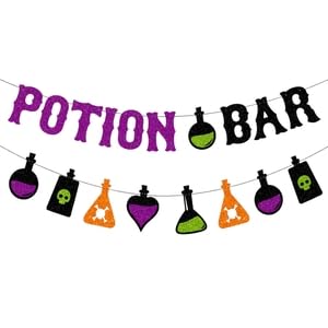 Glittery Potion Bar Banner, Witch Potion Bottle Garland