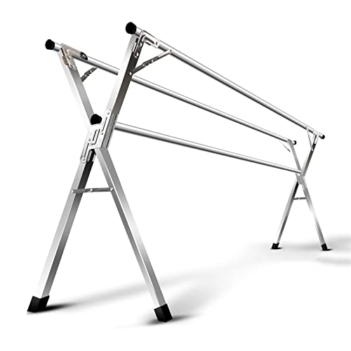 HCZKIUJY Tendedero de Ropa Tendedero de Ropa/Tendedero Tendedero de Ropa, 63/79 Pulgadas Tendedero de Ropa de Acero Inoxidable Completo, Plegable, Ajustable, Instalación Gratuita, Ahorro de Espacio,