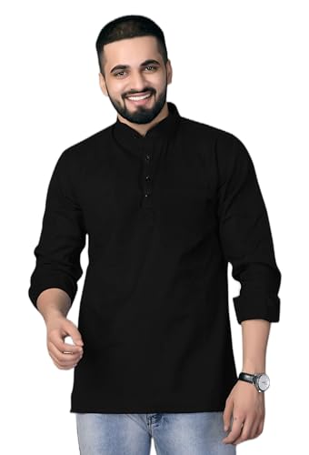 Image of Men's Cotton Regular Short Kurta | Casual & Ethnic Wear with Long Sleeve