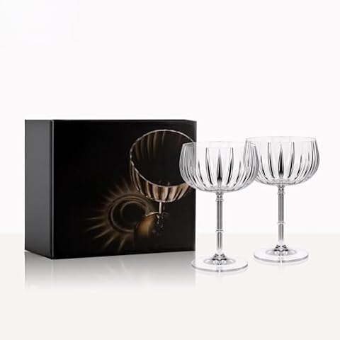 LEMONSODA Rims Orient-Coupe Wine Glasses - 100% Real Crystal Glass - Lead-free, Dishwasher Safe, 100% Crystal, Luxury Cocktail Glass - Extra Durable - (Set of 2-12oz) Cover