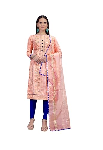 Parvdi Salwar Kameez Ensemble de costumes ethniques indiens prêts à porter grande taille pour femme, Pêche et bleu, Small