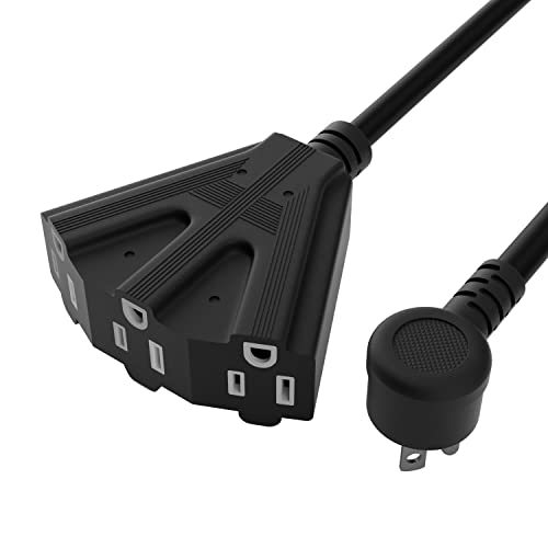 Outdoor Extension Cord 4 Feet With 3 Outlets, 3 Prong Plug, 14/3 Sjtw Heavy Duty 14 Gauge Power Strip, Multiple Outlets Splitter, 14Awg, 15A, 125V, Etl Listed, For Indoor/Outdoor, Black #TOP7