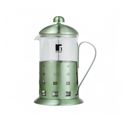 BERGNER MIDNIGHT | Cafetera de 800 ml | Sistema de Prensa Francesa | Vidrio de Borosilicato Resistente al calor | Filtro y Soporte de Acero Inoxidable | Acabado verde metálico | Resistente al Calor
