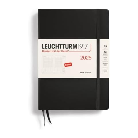 LEUCHTTURM1917 - Week Planner 2025, Hardcover, Medium (A5), Black (Jan 1 - Dec 31, 2025) Cover