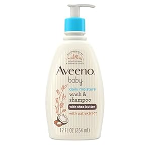 Aveeno Baby Daily Moisturizing 2-in-1 Wash & Shampoo, Baby Body Wash & Shampoo with Shea Butter & Oat Extract Gently Cleanses Baby’s Sensitive Skin & Scalp, Gentle Coconut Scent, 12 fl. oz