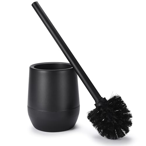Silicon Brush Bamodi - Escobilla de inodoro con soporte, color negro con mango largo y cerdas rígidas para una limpieza profunda y fácil, ideal para baño y aseo de invitados