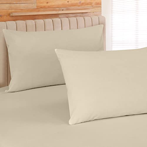 Royale Linens 300 Thread Count 100% Long Staple Combed Cotton Sheet Set - 4 Piece Bed Sheet 1 Fitted Sheet, 1 Flat Sheet, 2 Pillow Case - Breathable, Cool & Crisp Percale Sheet Set (Queen, Cream) #TOP3