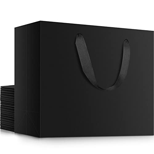 EUSOAR Black Extra Large Gift Wrap Bags, 20 Pack 16x6x12 inches Paper Bags with Handles Bulk, Heavy Duty, for Wedding, Grocery, Boutique, Retail, Business, Party Favors, Baby Showers, Birthdays by EUSOAR - Used condition - US$30.17