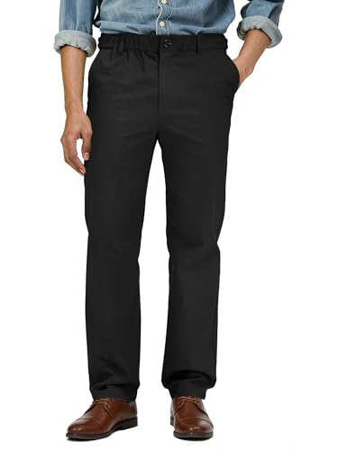 Comdecevis Mens Stretch Chinos Pants Casual Cotton Slacks Flat Front Dress Pants XL(38) Black