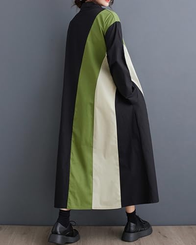 Image of ellazhu Womens Fall Casual Patchwork Funky Long Sleeve Designer Dress Loose Blouse GY2787 A