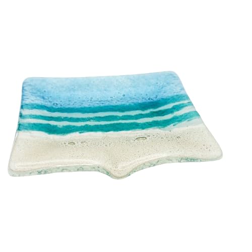 Turquoise Beach Handamde Glass Soap Dish 13x10cm / 5"x4" with Organza Bag - Handmade by Matt Adkins in Dorset, UK