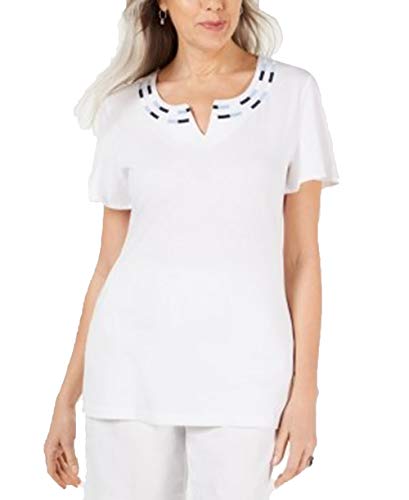 Karen Scott Petite Split-Neck Top