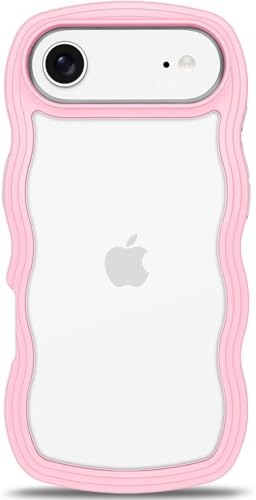 Image of GoldKart iPhone 17 Air Case Wavy Edge Clear Back Design, Anti-Slip Grip Cute Wave Curly Frame Shape Shockproof Soft TPU & Hard PC Bumper Protective Phone Case Cover for Women Girls - Pink