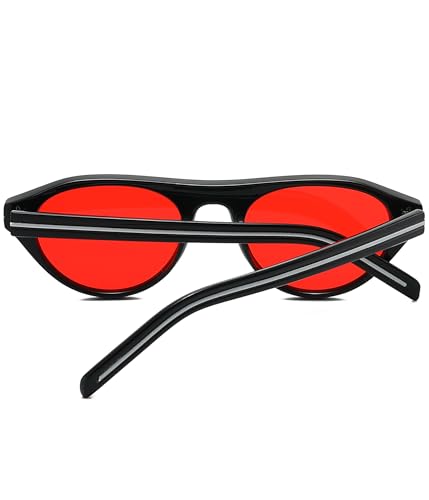 Image of EYLRIM Retro Oval Cat Eye Sunglasses for Women Men Trendy Flat Top Narrow Cateye Shades UV400 Protection