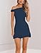 OOQONQ Womens Off The Shoulder Bodycon Summer Mini Dresses Sleeveless Ruched Mesh Ruffle Hem Club Party Short Dress (US, Alpha, Medium, Regular, Regular, Navy Blue)