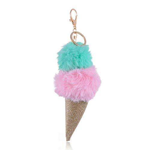 Preisvergleich Produktbild PINGS 2 STÜCKE Große Eiscreme Glitter Langweilig Polnischen Schlüsselanhänger Tasche Doppel Farbe Fellknäuel Niedlich Auto Schlüsselanhänger Handtasche Schlüsselring, Grün Rosa