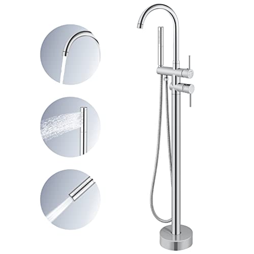 Airuida Badewannenarmatur mit 2-in-1-Handbrause, 360 Grad schwenkbarer Auslauf, massives Messing, verchromt Cover