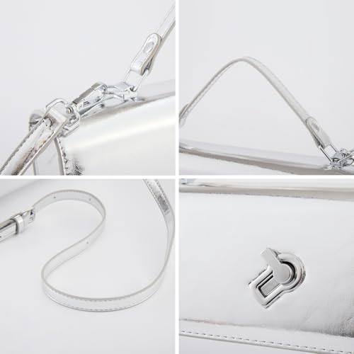 Image of BRYCTSISEN Women Metallic PU Leather Evening Clutch Purse Handbag Crossbody Shoulder Bag Square Box Bag Chic Handbag