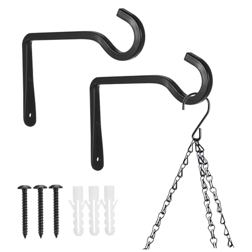 Mikikit 2 Pcs Heavy Duty Iron Wall Hooks for Outdoor Lanterns Planters Bird Feeders and Wind Chimes Versatile Hanging Brackets for Home Easy Installation Finish