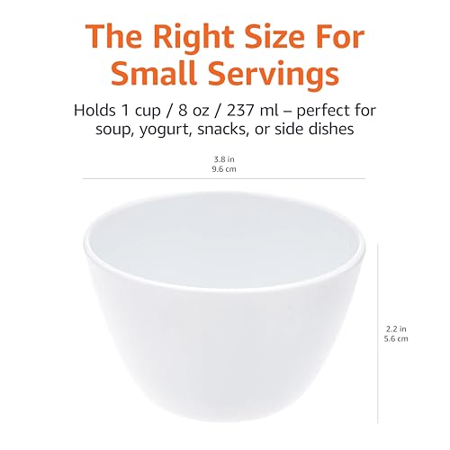 Image of Amazon Basics Melamine Small Bowls for Sauces, Dessert, Round Serving Bowls, BPA Free, Dishwasher Safe, 8 oz, White, 6-Piece Set