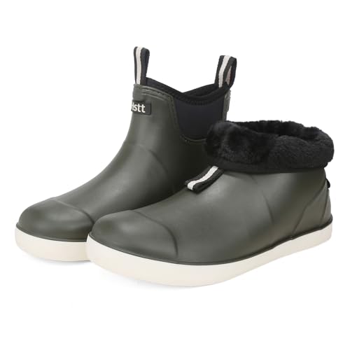 Image of Mens Deck Boots, Saltwater Fishing Booties Rubber Waterproof Ankle Rain Boots, High-performance Footwear Chelsea Boots for Gardening Fishing Boating Camping Sailing
