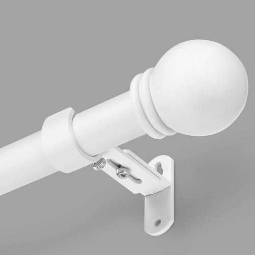 AMZSEVEN Curtain Rods for Windows 16 to 120 Inches Curtain Rod Max Adjustable Length of 132 IN 6/8 Diameter Drapery Rods Round Finials White Pack of 1