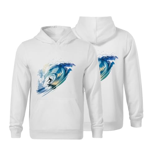 Kids Surfer Watercolor Boys Girls Lightweight Kangaroo Pocket Fleece Hoodies