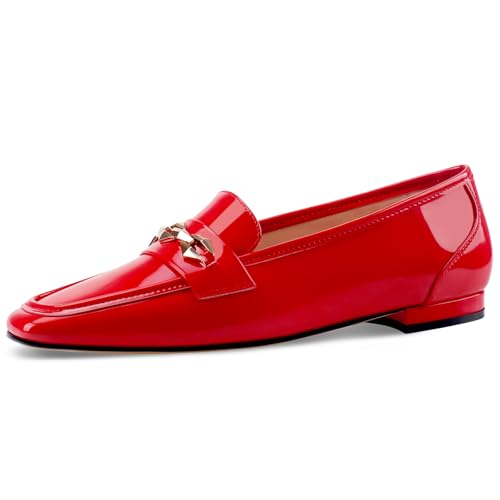 Image of Oh Mispares Womens Loafers Square Toe Low Heel Penny Loafers Fashion Comfortable Slip on Flats Casual Dressy Shoes for Women Work Office Patent Leather