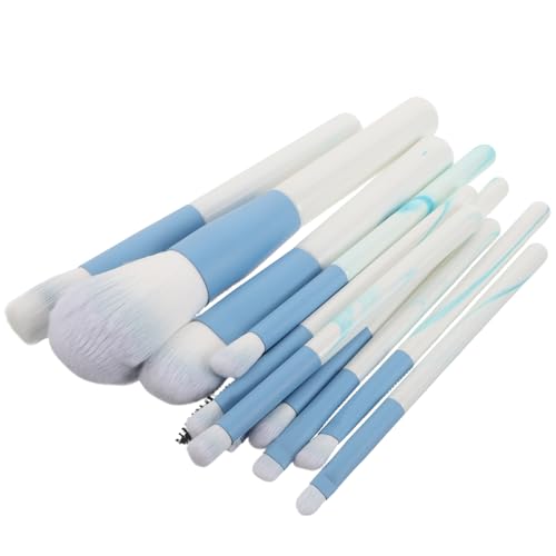 FIXOSHEE 12 Piezas Juego de Brochas de Maquillaje de 12 Piezas, Mango de Madera Azul con Diseño de Agua, Pinceles Sintéticos para Base, Sombras, Contorno y Rubor, Portátiles para Uso Diario