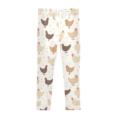 Wusikd Chickens Beige Girls' Leggings Toddler Doodles Brown Kids Yoga Pants Dance Active Tights 4T2