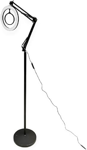 Standing Floor Magnifying Lamp with LED Light, 360° Rotation, Aluminium Alloy, Adjustable Long Arm, 2 Colour Lighting Modes