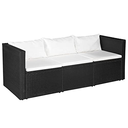 FAMIROSA 3-TLG. Garten-Lounge-Set Poly Rattan Schwarz und Weiß – Bild 4
