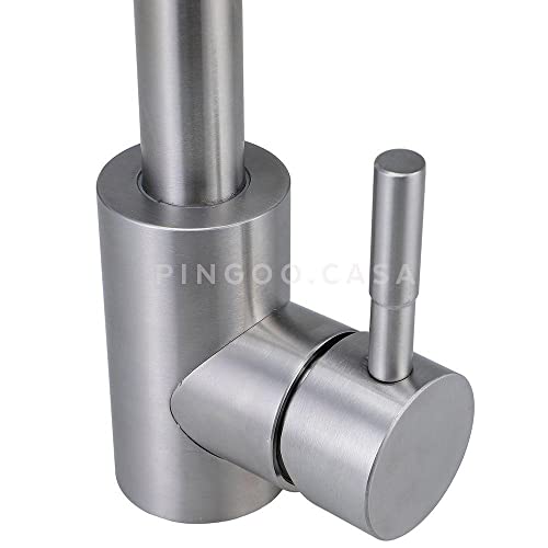 Pingoo.Casa, Torneira para Cozinha, Misturador Monocomando, Aço Inox 304, Escovado, Paraíba, Prata