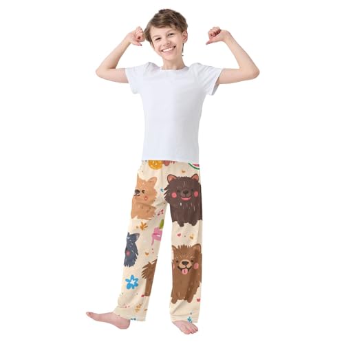 ZZXXB Pomeranian Pineapple Boys Long Pants Soft Trousers Elastic Waist Kids Lounge Bottoms with Pockets S-XL3