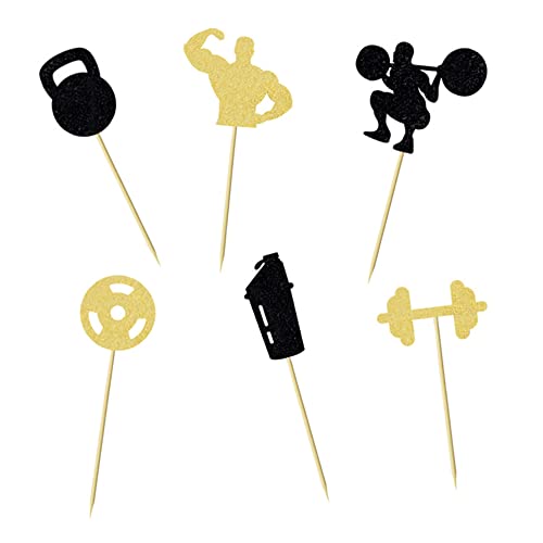 24 Pcs Dumbbell Barbell Discus Cupcake Toppers Weight Lifting Fitness Sport Theme Party Decoration Dessert Insert Mgpferd #TOP3