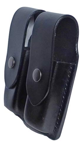 Tactical Scorpion Gear Leather Double Pouch for Double Stack Magazines with Covers: 9mm, .45