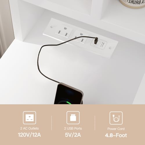 Image of FIONESO 47.2 inch Large Vanity Desk with LED Lighted Mirror & Power Outlet, Makeup Vanity Desk with 7 Drawers and Lots Open Shelves, White Vanity for Girls, for Bedroom