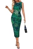 MEROKEETY Women's 2026 Summer Sleeveless Dress Bodycon Mesh Wedding Guest Formal Cocktail Party Maxi Dresses, Green, Small
