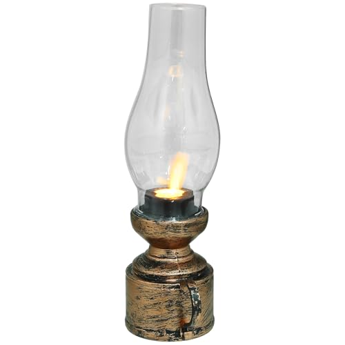 TOYANDONA Lámpara de Queroseno Electrónica Retro Color Cobre Antiguo Lámpara de Mesa Vintage Efecto Ondulante para Decoración de Escritorio y Ambiente Navideño