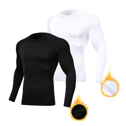 Towintec Camiseta Compresion Hombre Deportes Capa Base Layer Capa Interior de Invierno con Forro Polar Transpirable Secado Rápido T-Shirt Atlético Top térmico Correr Esquí Senderismo Manga Larga